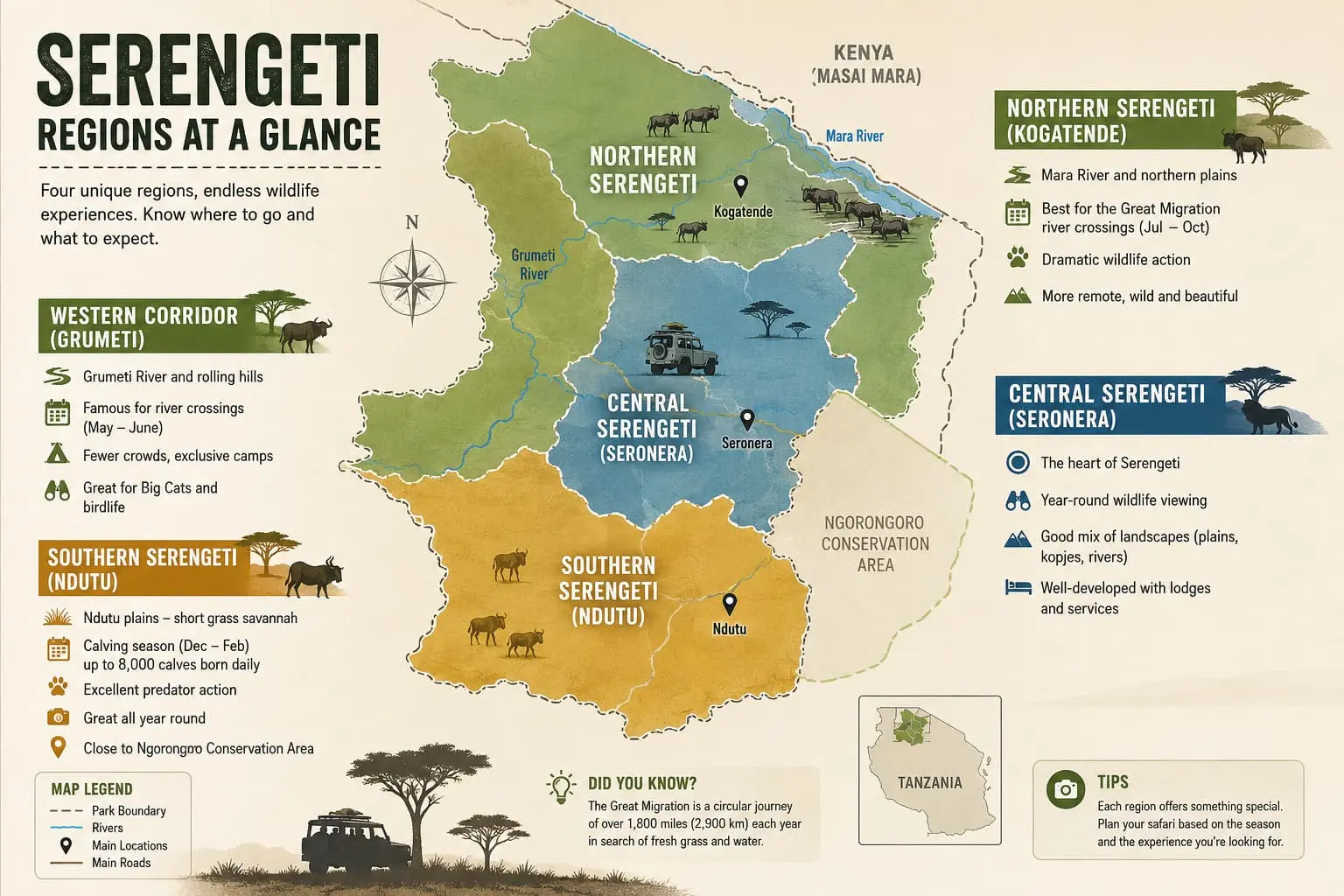 Serengeti regions at a glance